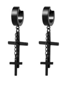 Aros De Acero Cadena Con Cruces Negros